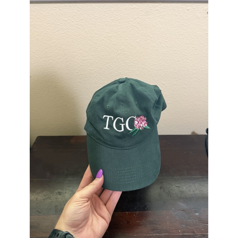 Vintage TGC Baseball Hat Cap Adjustable Green With Flowers